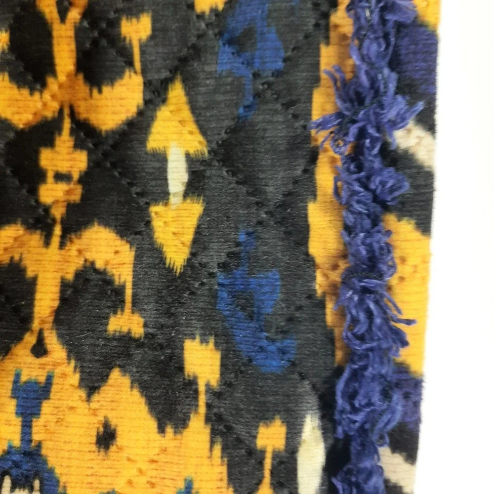 Khaadi Ikat Quilted Tote Bag Orange Blue Black Geometric Fringe Shoulder Bag